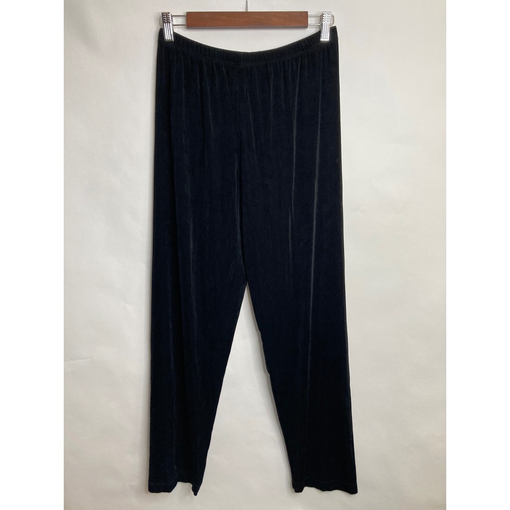 Chicos Travelers Slinky Knit Straight Leg Pants Black Pull On Size 1 US M Office